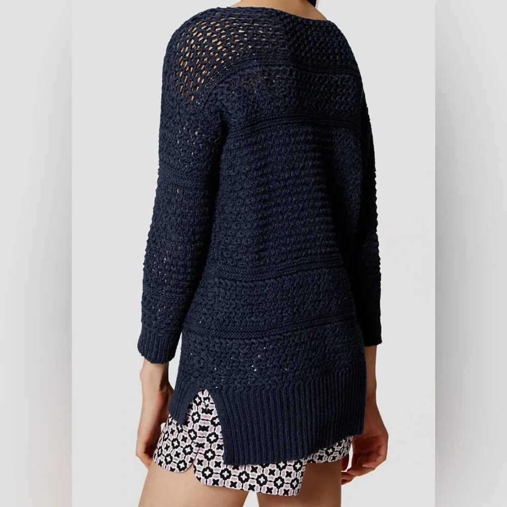 LOFT Navy Textured Open Stitch Knit Pullover Sweater | Size XS